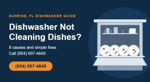 Open dishwasher with dirty dishes still on the rack